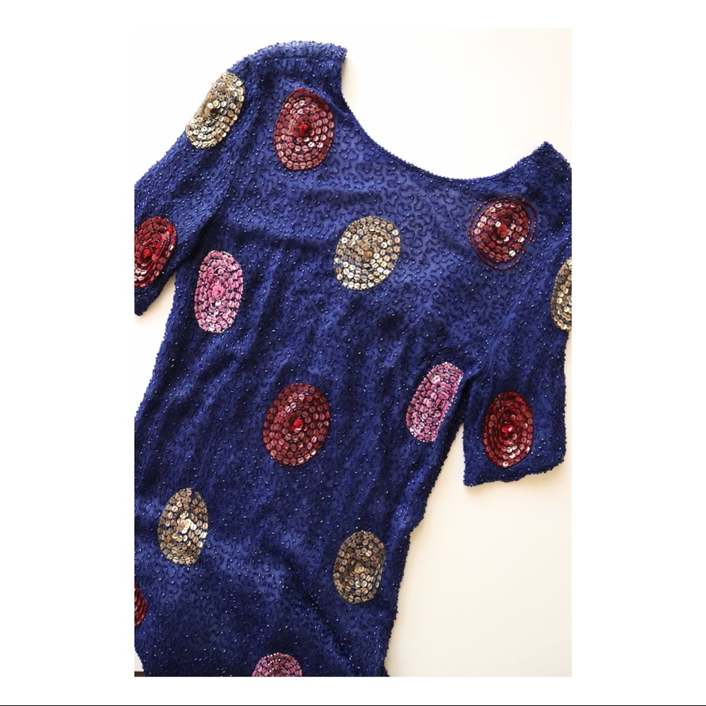 V I N T A G E:: Royal Feelings Silk Sequin & Beaded Midi Dress